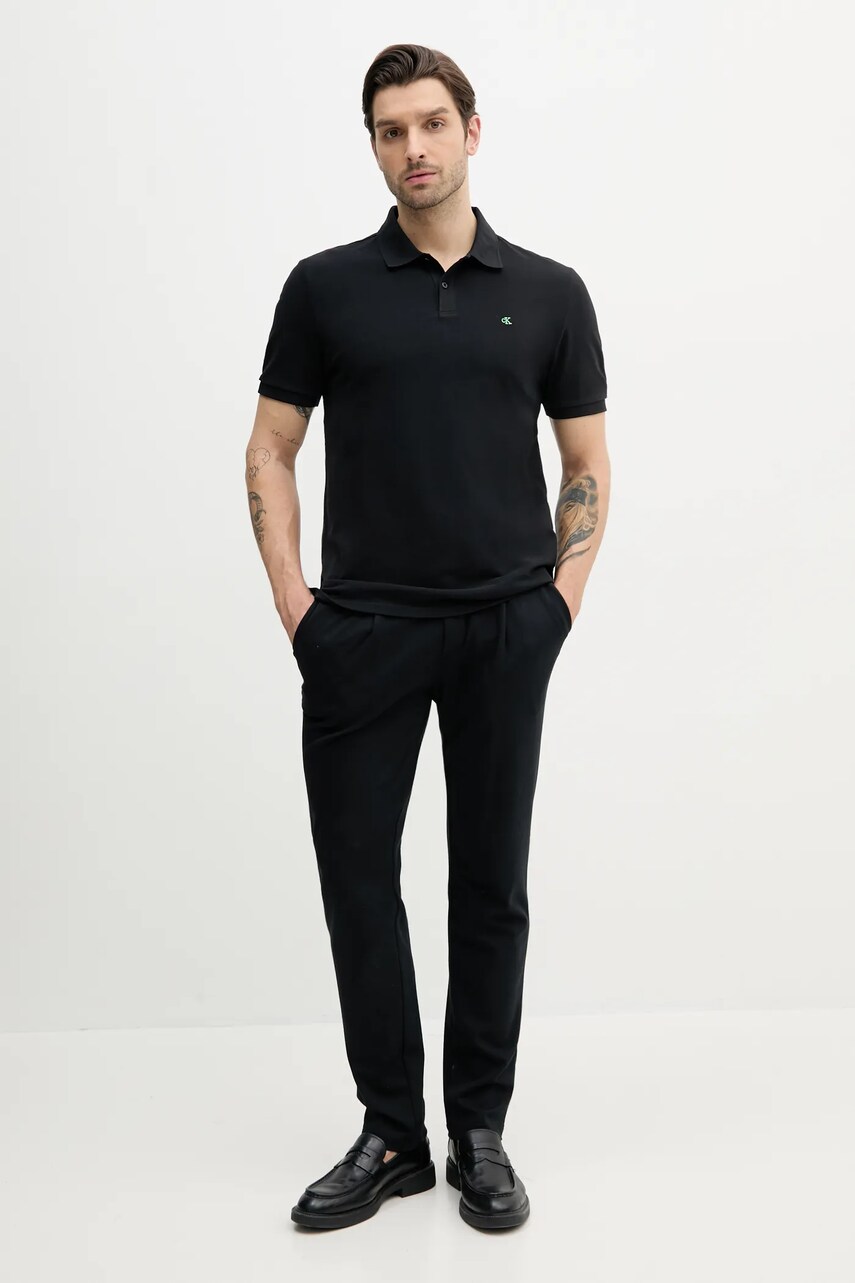Бавовняне поло Calvin Klein Jeans чоловіче колір чорний однотонне LV040EM269