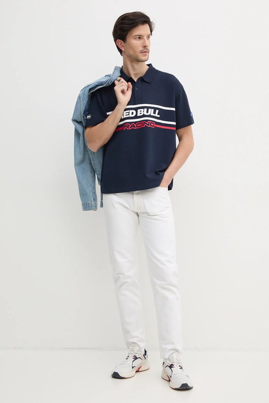 Бавовняне поло Red Bull Racing x Pepe Jeans MOTO PANEL POLO колір синій з принтом RM540017