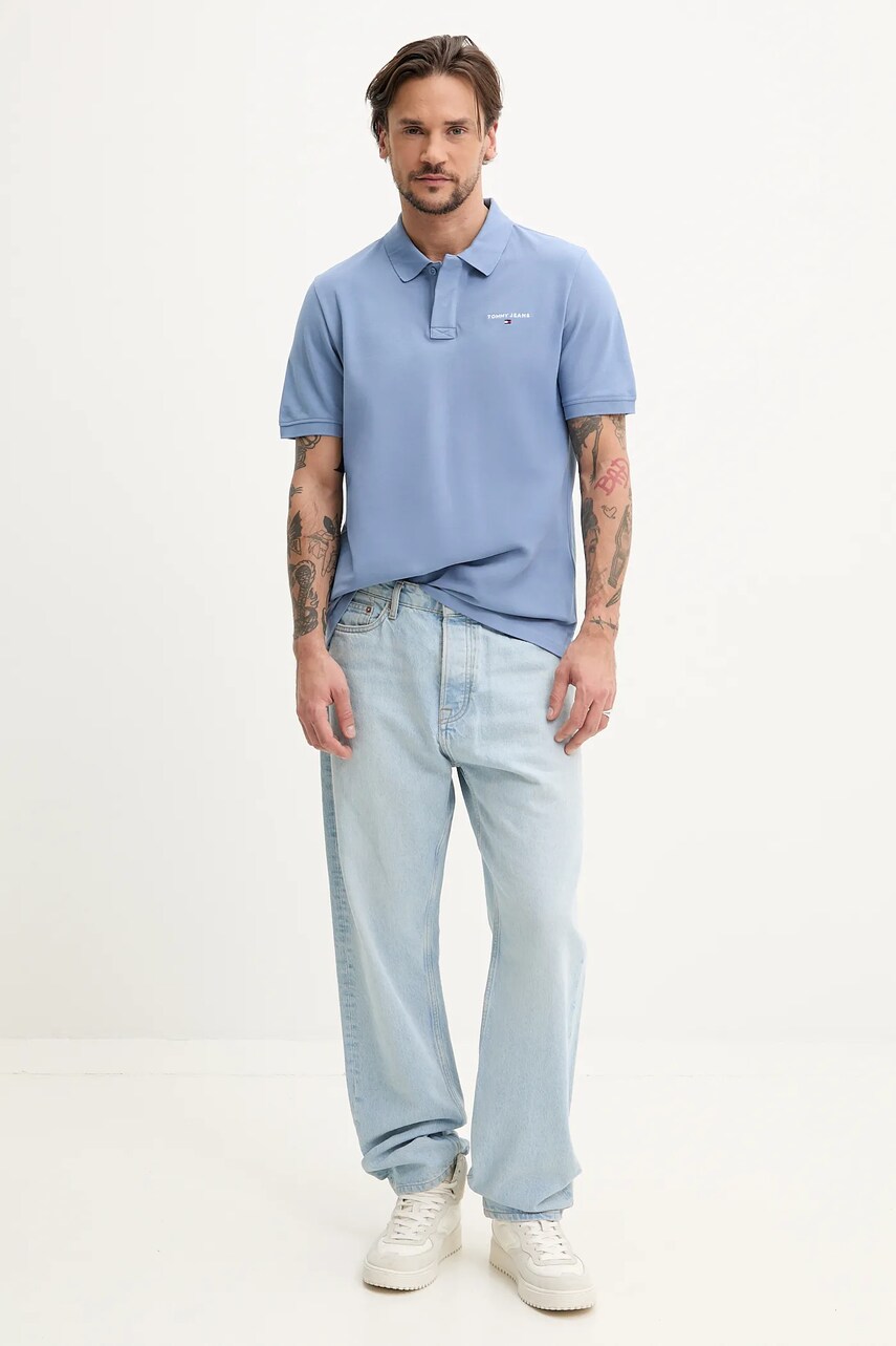 Бавовняне поло Tommy Jeans чоловіче однотонне DM0DM20914
