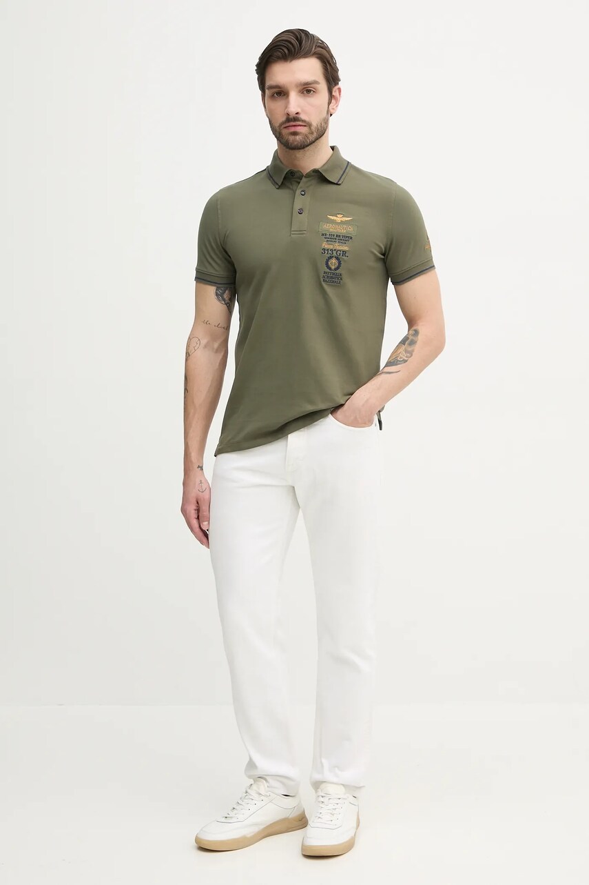 Поло Aeronautica Militare чоловіче колір зелений з аплікацією PO1853P191