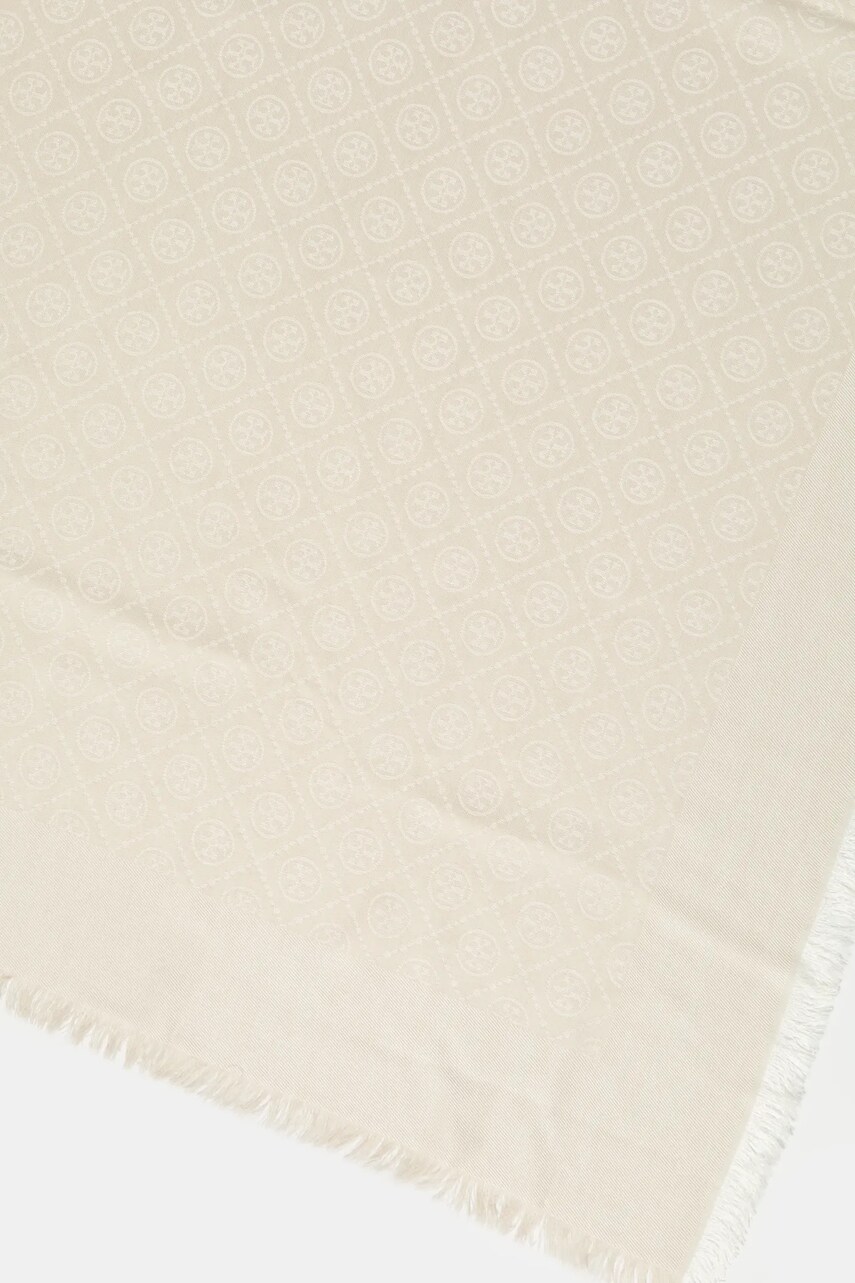 Шовкова хустка Tory Burch T Monogram колір бежевий візерунок 160570.104