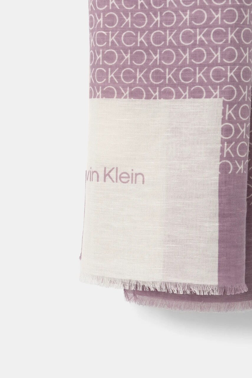 Шарф з льоном Calvin Klein колір фіолетовий візерунок K60K612895