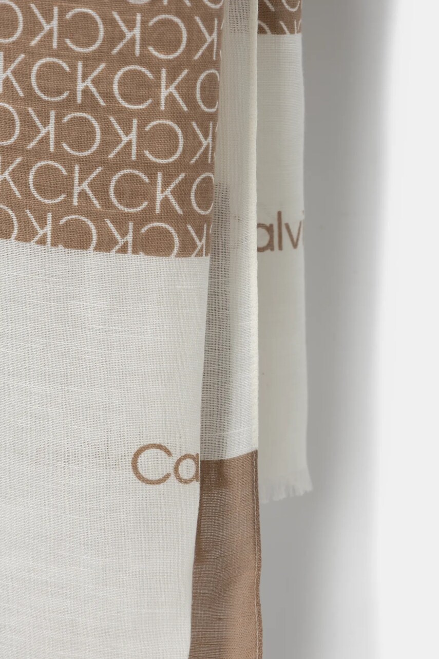 Шарф з льоном Calvin Klein колір бежевий візерунок K60K612895