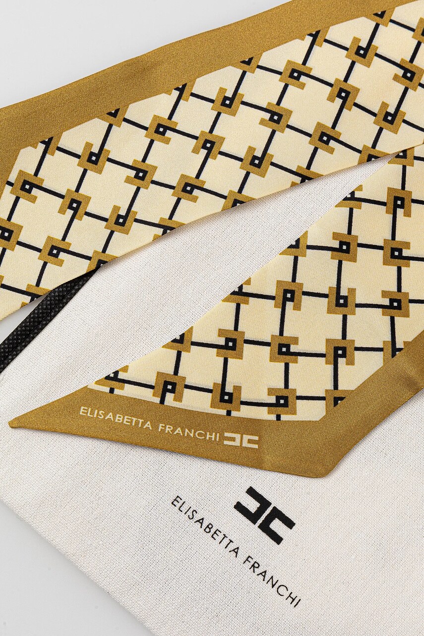 Шовкова хустка на шию Elisabetta Franchi жіноча колір бежевий візерунок FO03F51E2