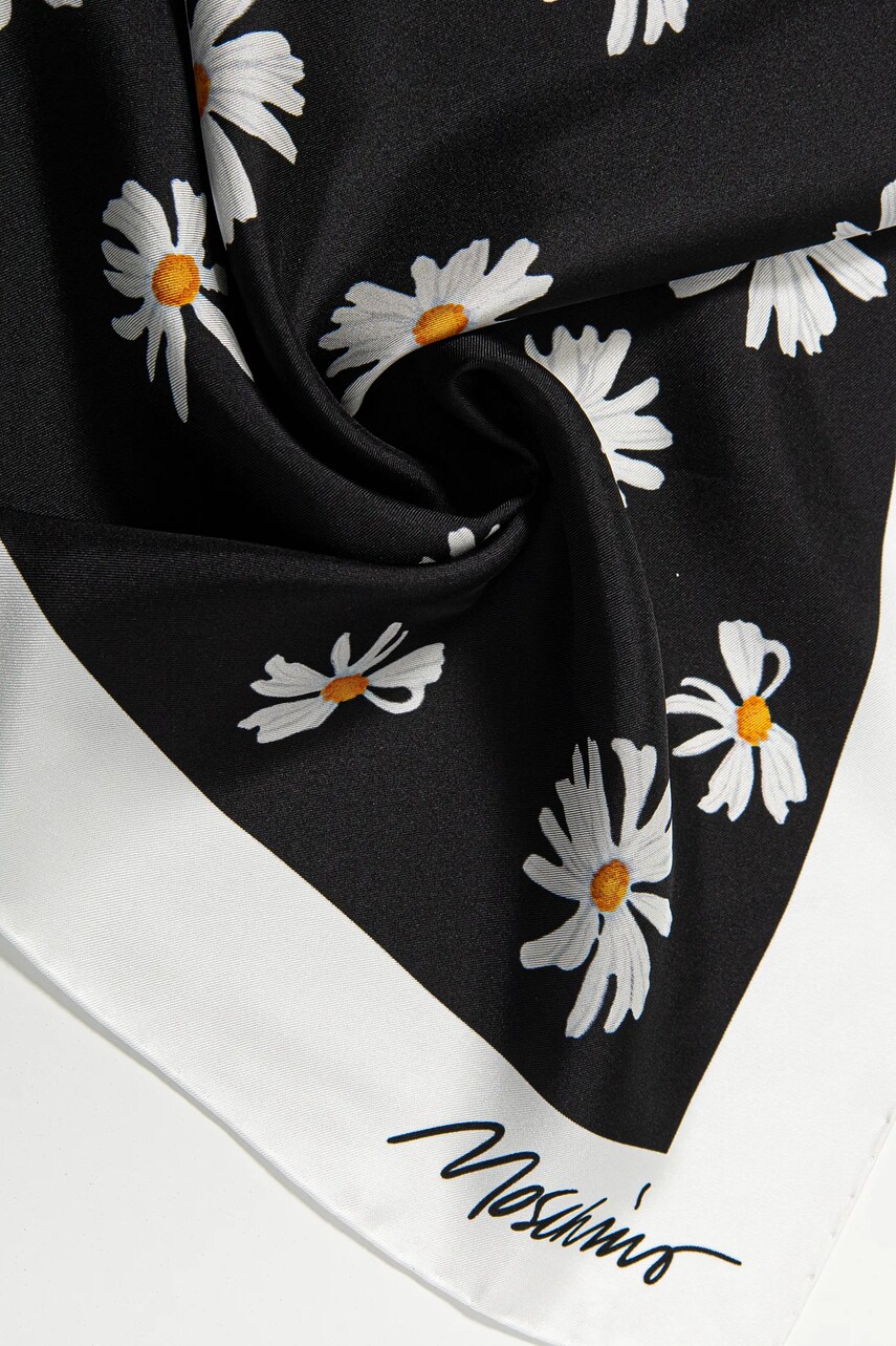 Шовкова хустка Moschino 90 x 90 cm колір чорний візерунок M3228 3549