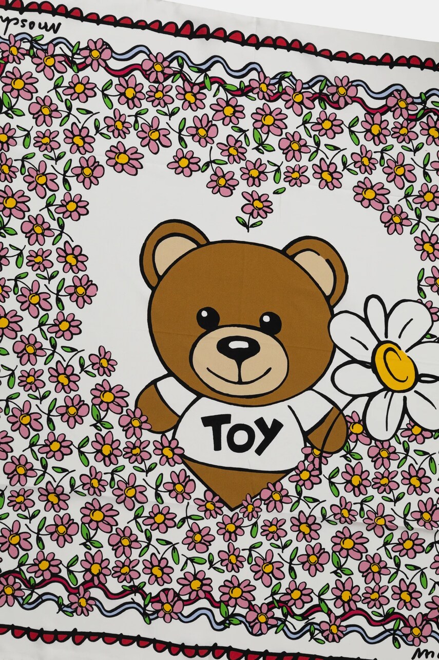 Шовкова хустка Moschino 90 x 90 cm колір білий візерунок M3229 3549