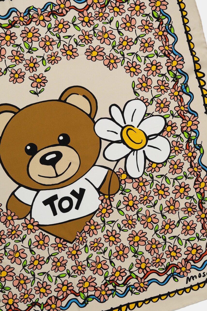 Шовкова хустка Moschino 90 x 90 cm колір бежевий візерунок M3229 3549