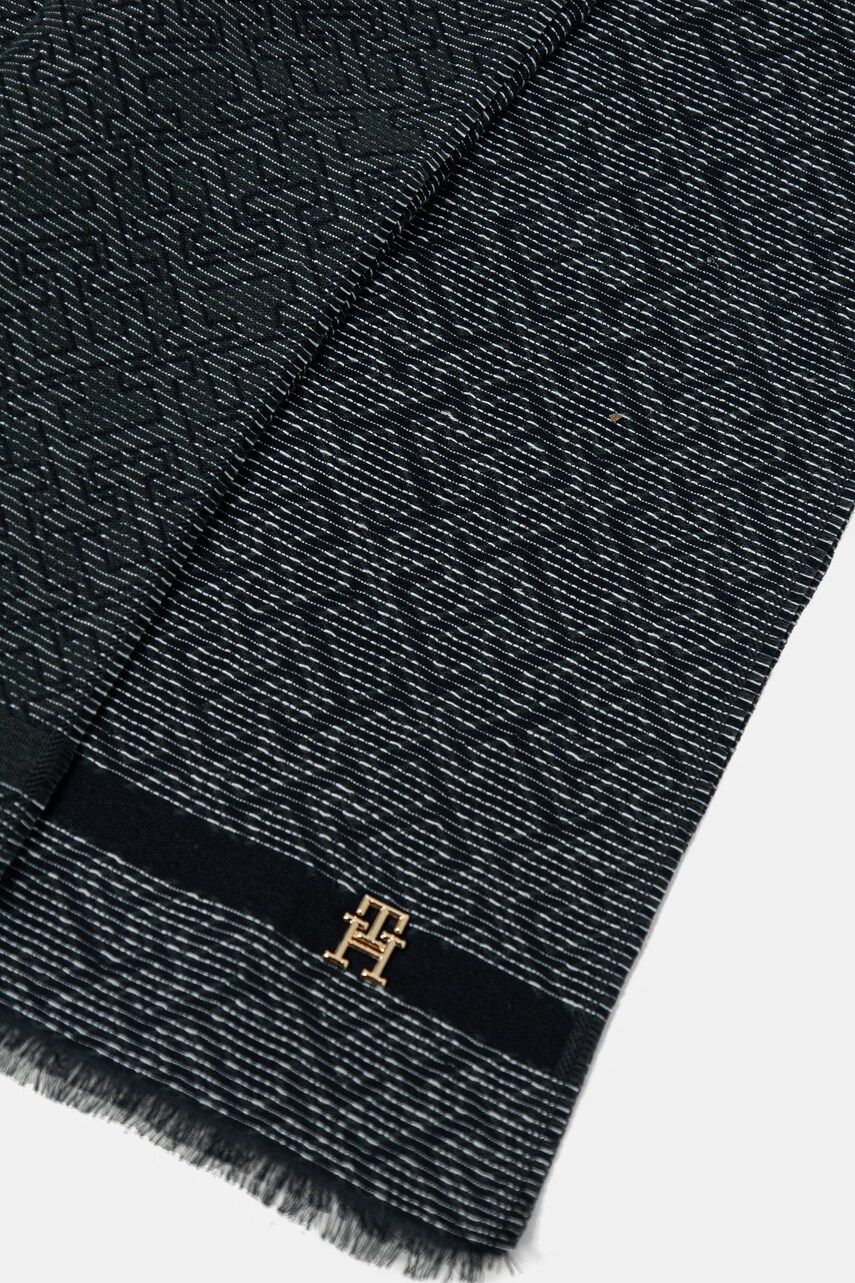 Бавовняний шарф Tommy Hilfiger жіночий колір синій візерунок AW0AW17143