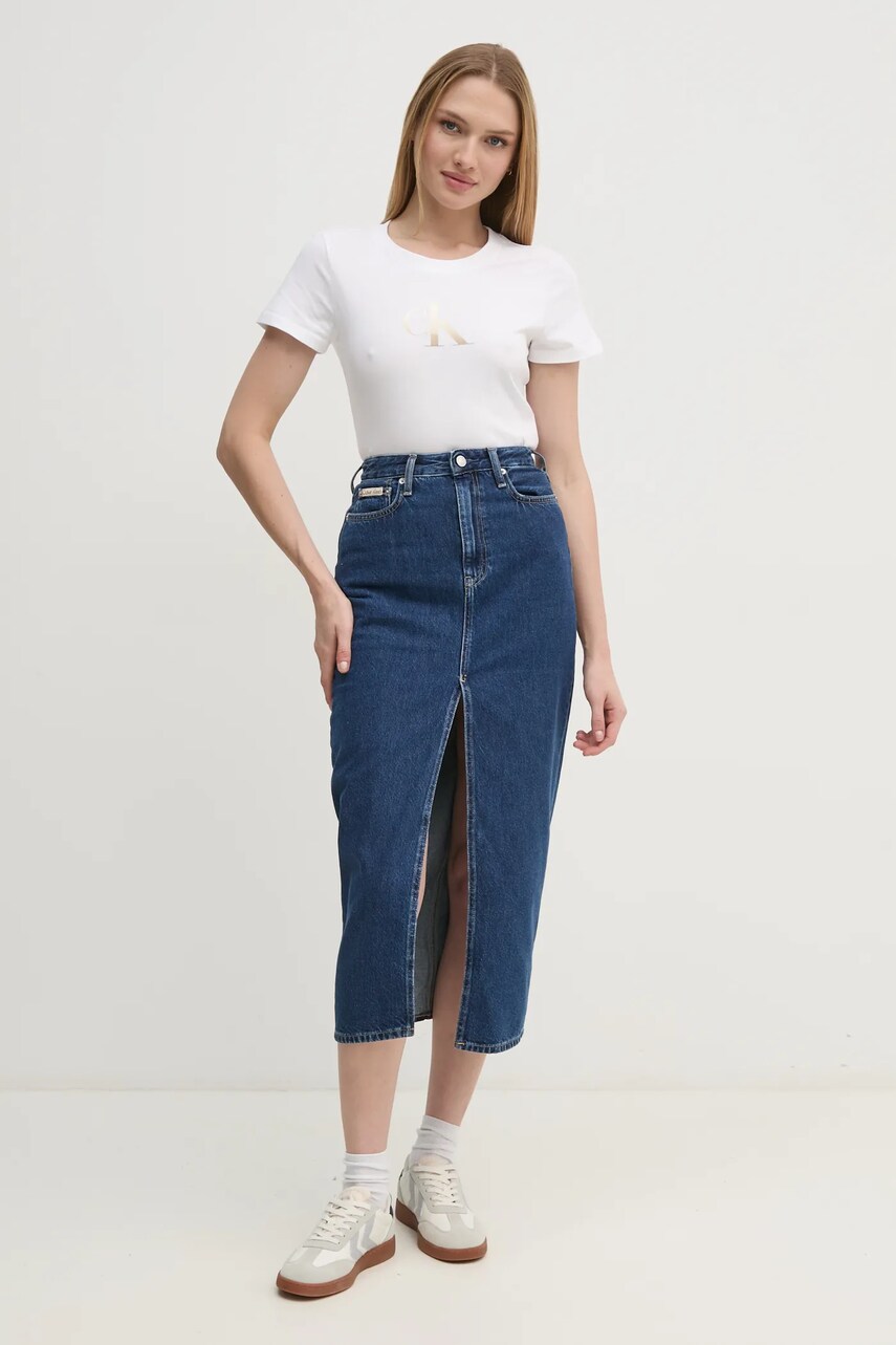 Джинсова спідниця Calvin Klein Jeans колір синій maxi олівець J20J224531