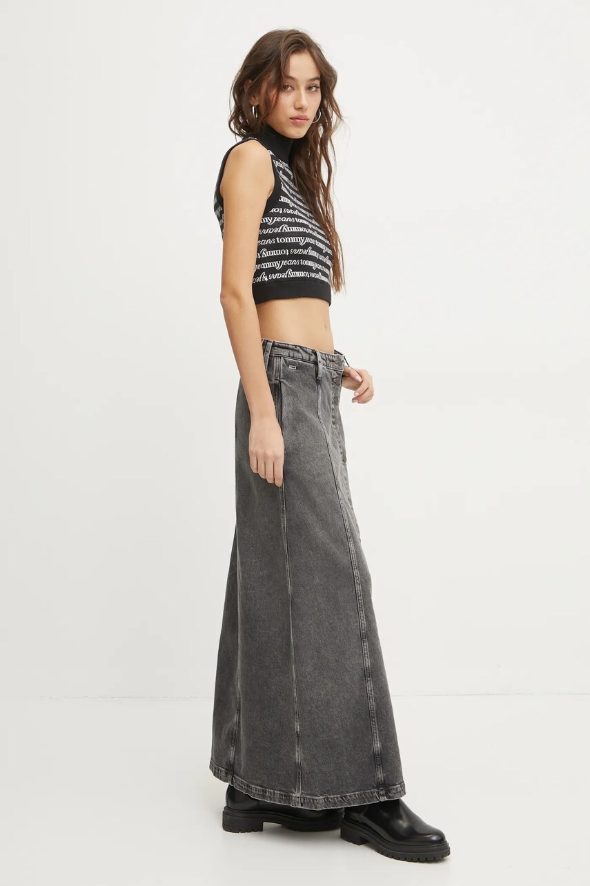 Джинсова спідниця Tommy Jeans колір сірий maxi розкльошена DW0DW19799