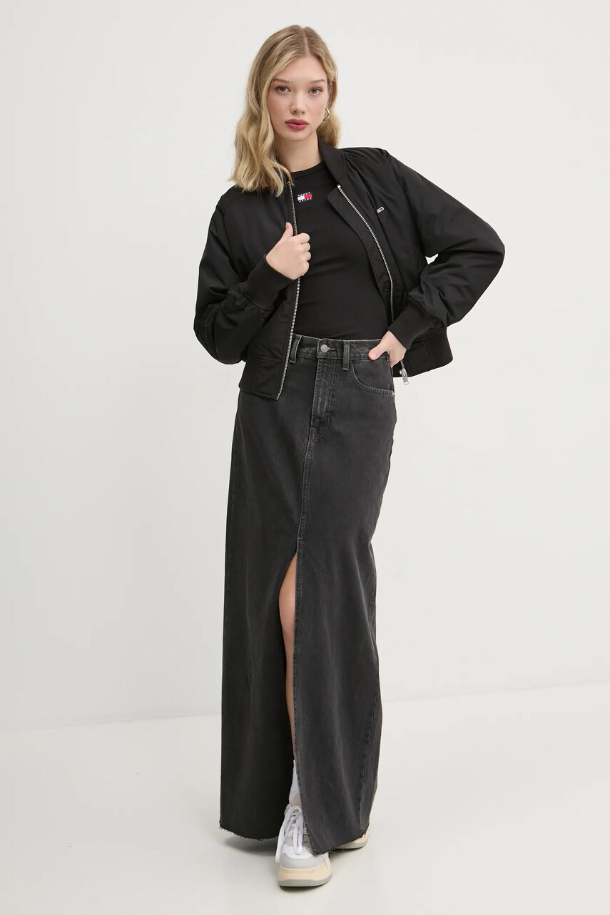 Джинсова спідниця Tommy Jeans колір чорний midi пряма DW0DW20554
