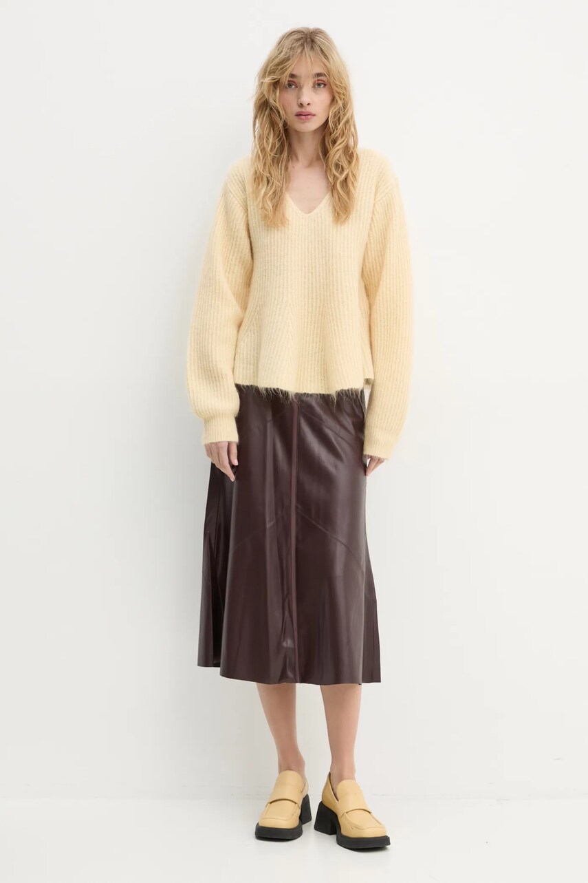 Спідниця Bruuns Bazaar колір коричневий midi розкльошена BBW4295