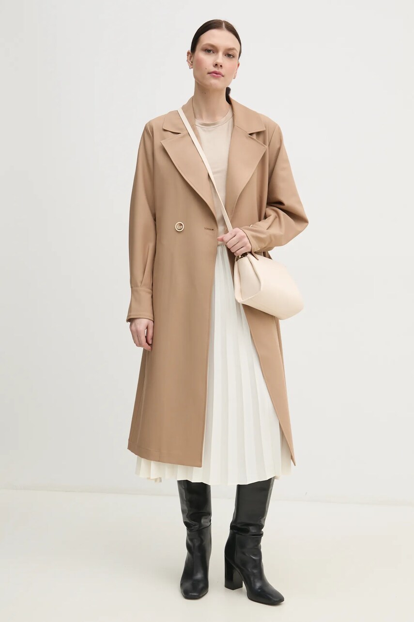 Спідниця Tommy Hilfiger колір бежевий midi розкльошена WW0WW43886