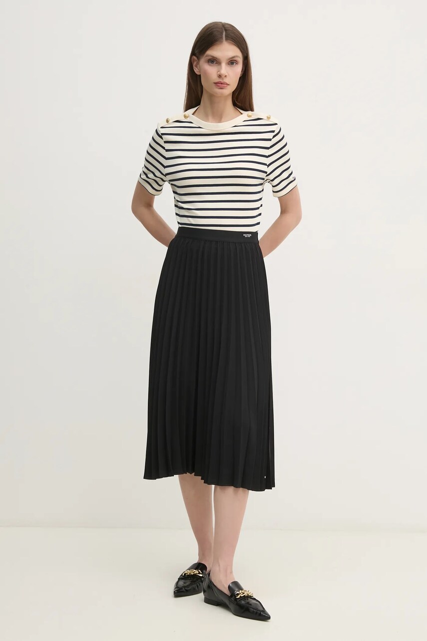 Спідниця Tommy Hilfiger колір чорний midi розкльошена WW0WW43886