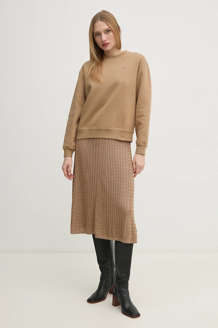 Спідниця Tommy Hilfiger колір зелений midi розкльошена WW0WW44006