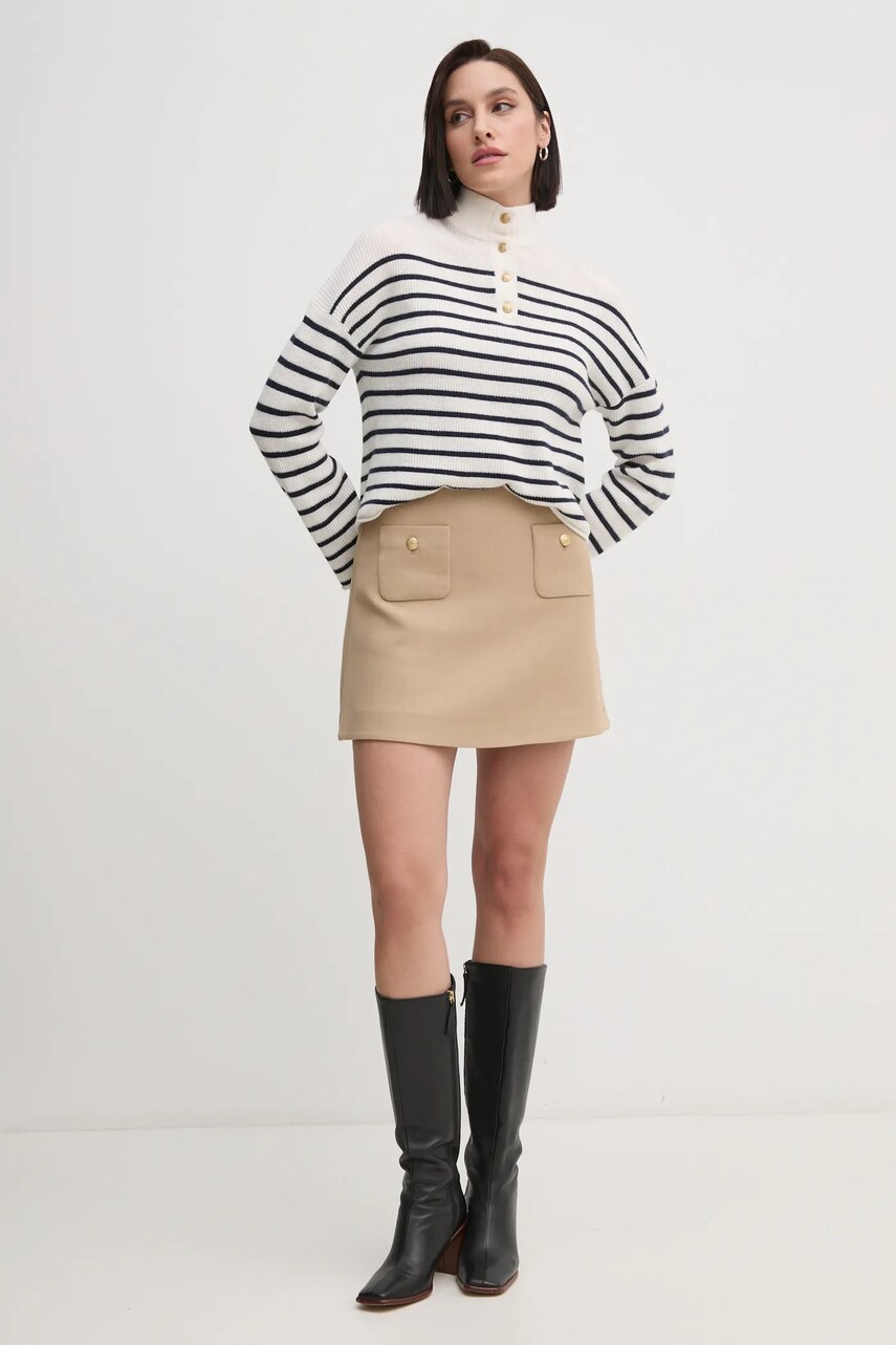Спідниця Tommy Hilfiger колір бежевий mini розкльошена WW0WW44994