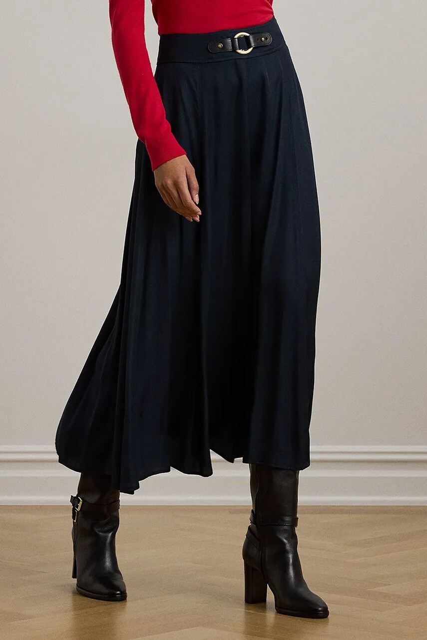Спідниця Lauren Ralph Lauren колір синій midi розкльошена 200962242
