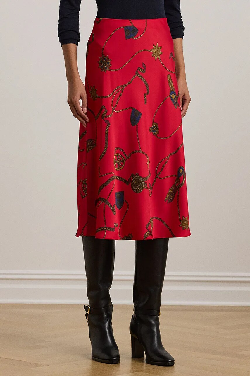 Спідниця Lauren Ralph Lauren колір червоний midi розкльошена 200957077
