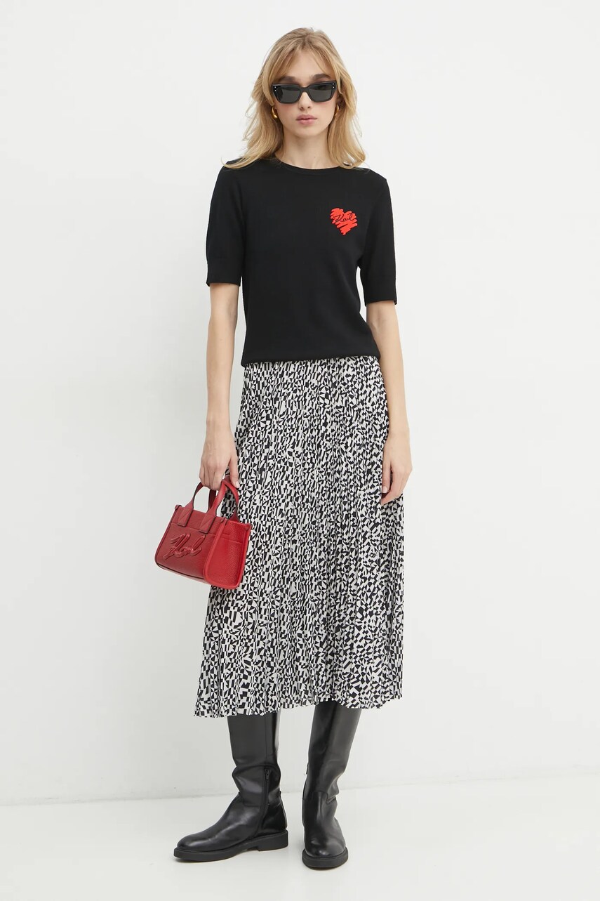 Спідниця Karl Lagerfeld колір чорний midi розкльошена A1W12026