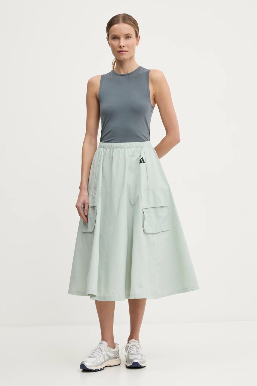 Спідниця adidas City Escape колір зелений maxi розкльошена JY0510