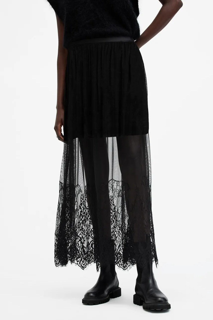 Спідниця AllSaints ARIELLA колір чорний midi розкльошена W040RB