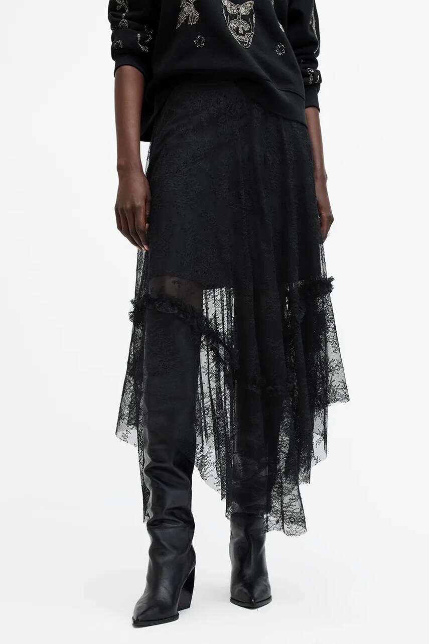 Спідниця AllSaints JOSIE колір чорний midi розкльошена W044RB