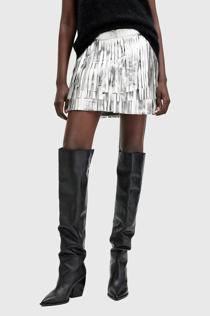 Спідниця AllSaints AISHA колір срібний mini пряма W076RB