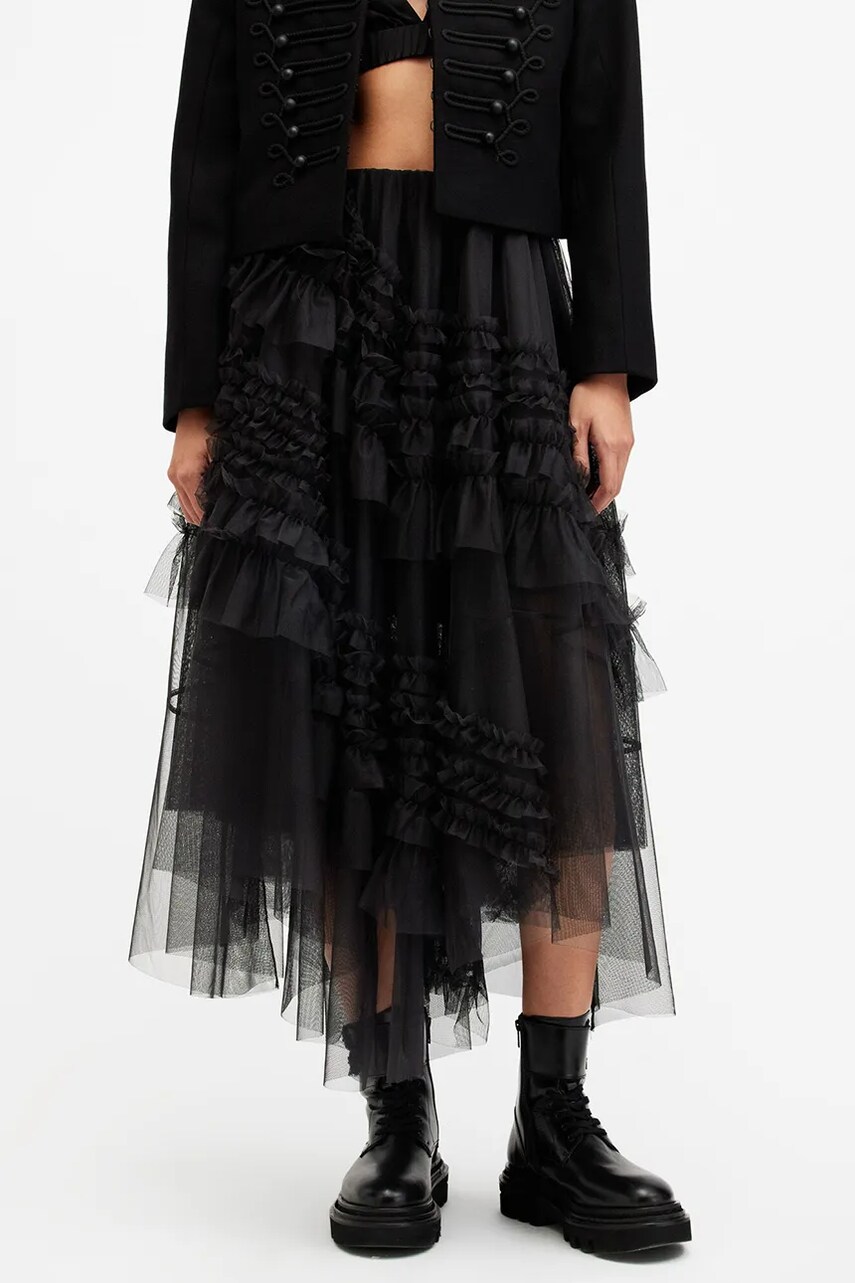 Спідниця AllSaints JEN колір чорний midi розкльошена W079RB