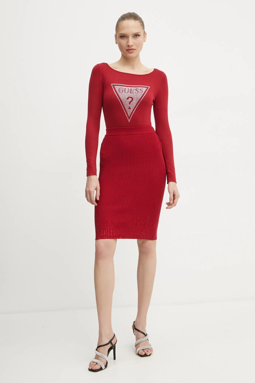 Спідниця Guess ALICE колір бордовий mini олівець W5RD83 Z2Y50