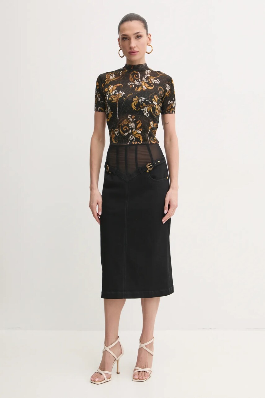 Джинсова спідниця Versace Jeans Couture колір чорний midi олівець 78HAE853 DW040L54