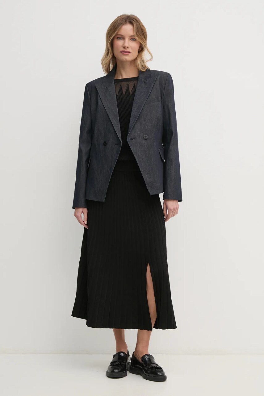 Спідниця Dkny колір чорний midi розкльошена P4JRAT77