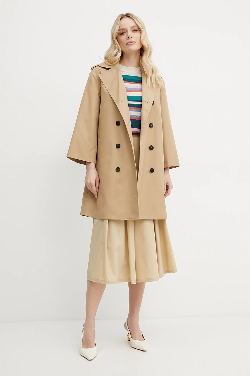 Бавовняна спідниця Weekend Max Mara колір бежевий midi розкльошена 2515101032600