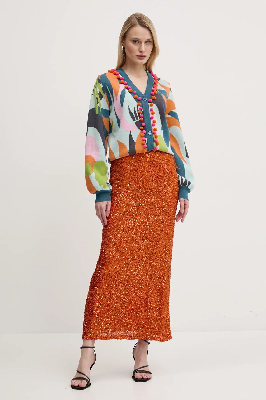 Спідниця Never Fully Dressed Rust Sequin Dorris колір помаранчевий maxi пряма NFDSK634
