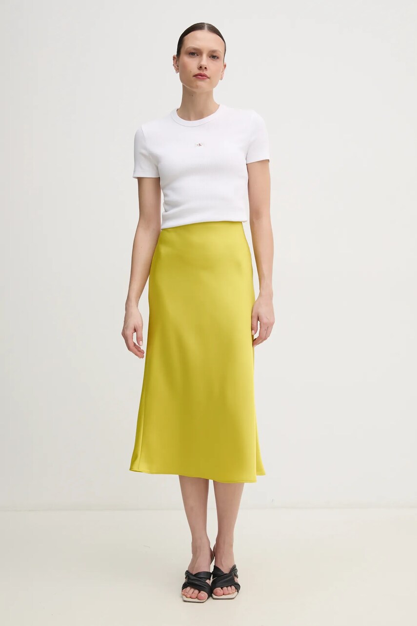 Спідниця Calvin Klein колір жовтий midi розкльошена LV044B608G