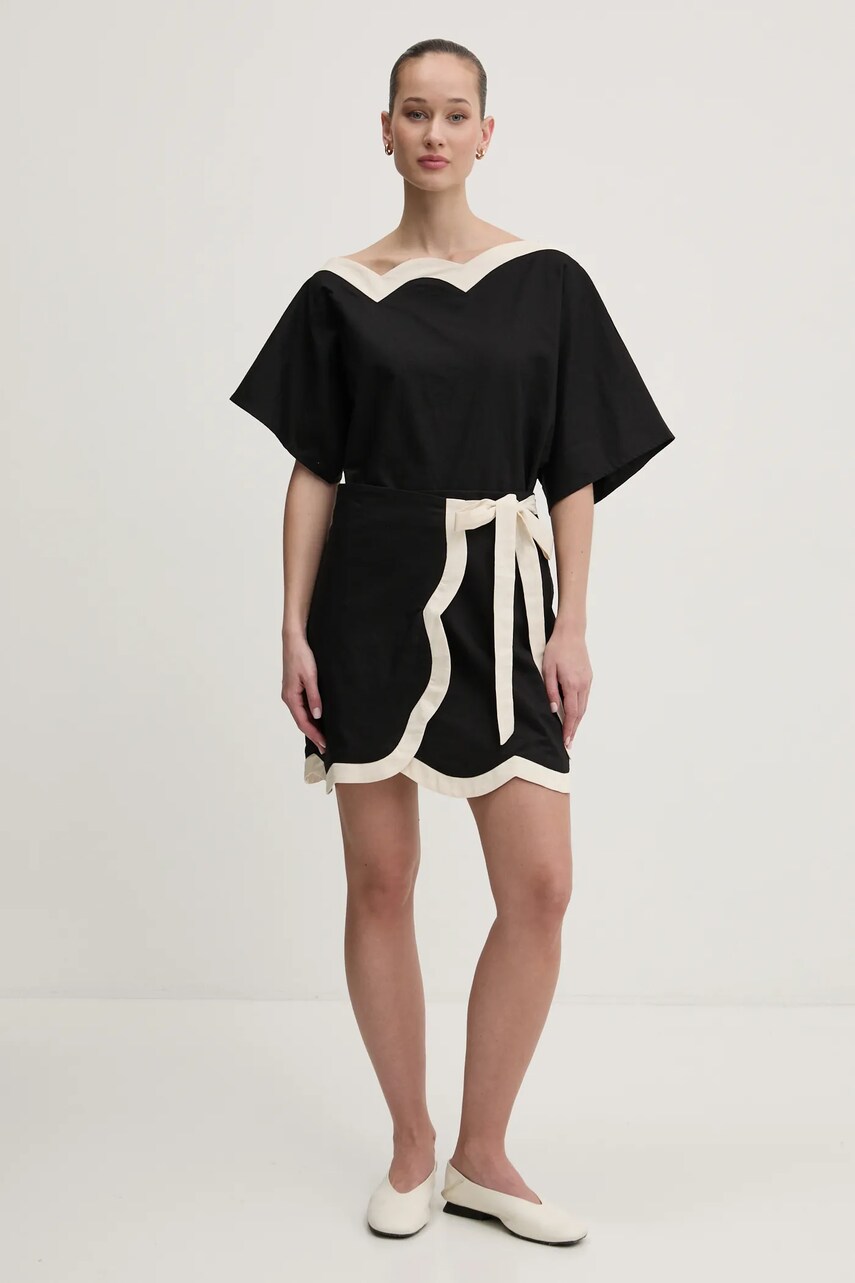 Купити Спідниця з домішкою льону Never Fully Dressed колір чорний mini олівець NFDSK641 – головне зображення