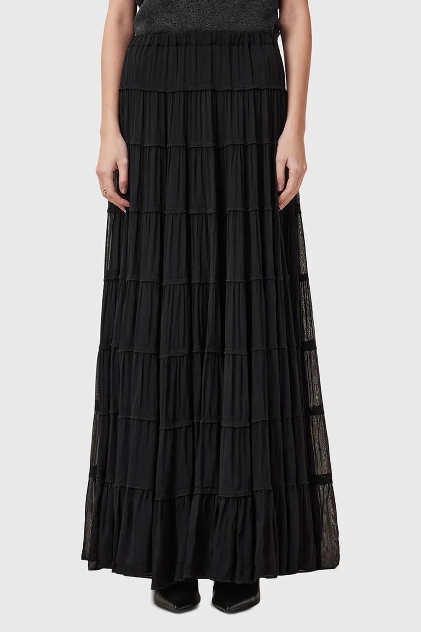 Спідниця AllSaints EVA колір чорний maxi розкльошена W061RC