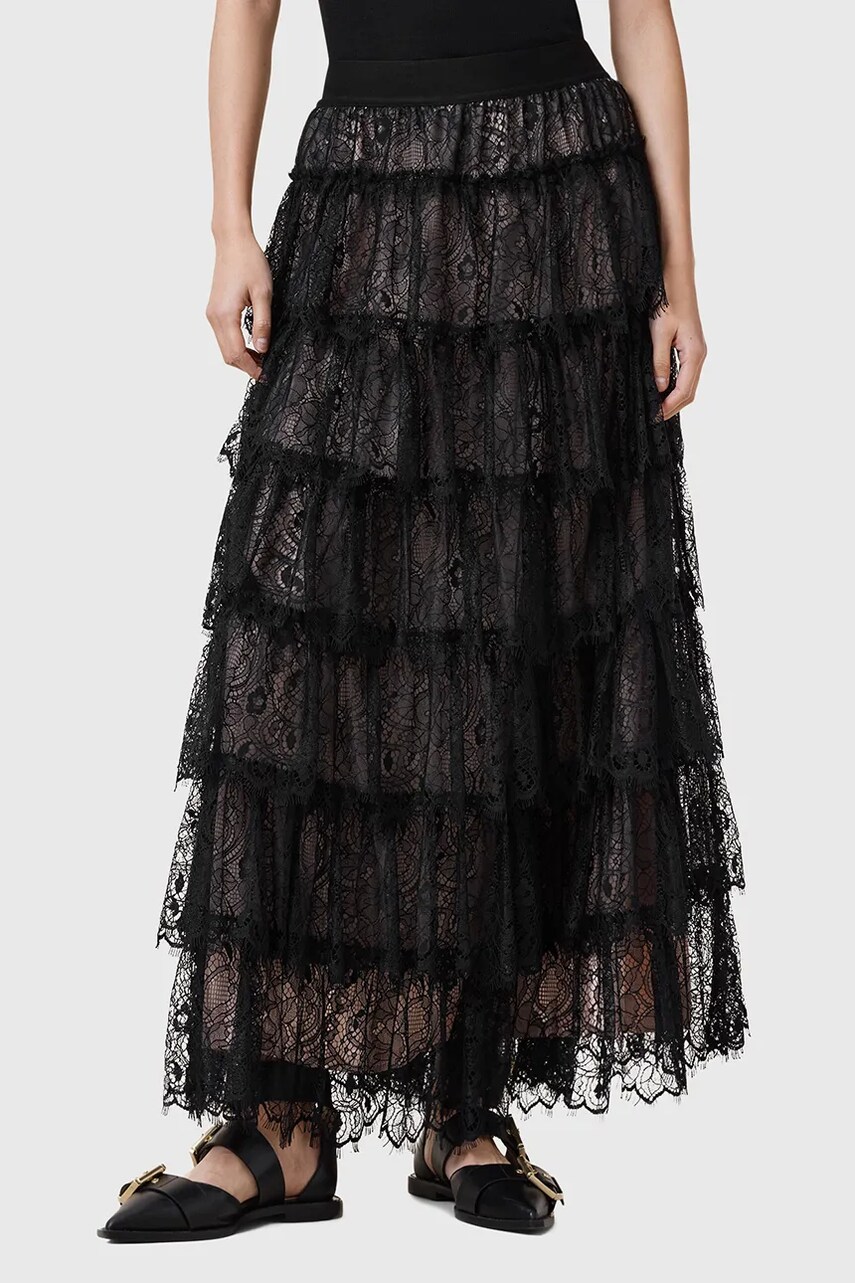 Спідниця AllSaints RORY колір чорний maxi розкльошена W058RC