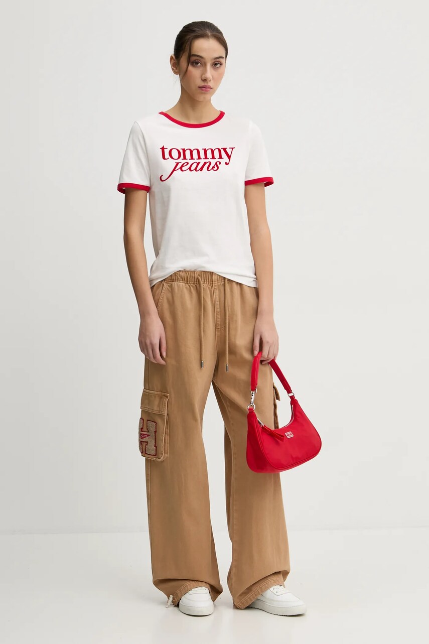 Штани Tommy Jeans жіночі колір коричневий фасон cargo середня посадка DW0DW20531