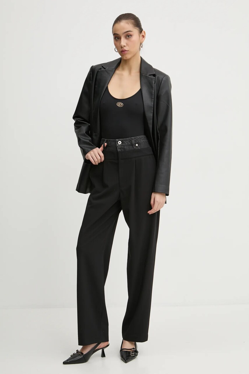 Штани Karl Lagerfeld Jeans жіночі колір чорний широкі висока посадка A1W10061