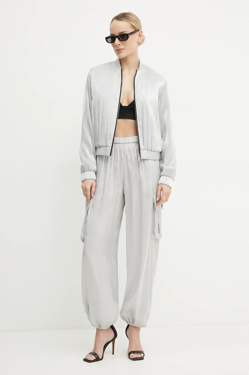 Штани Armani Exchange жіночі колір сірий висока посадка XW000139 AF10839