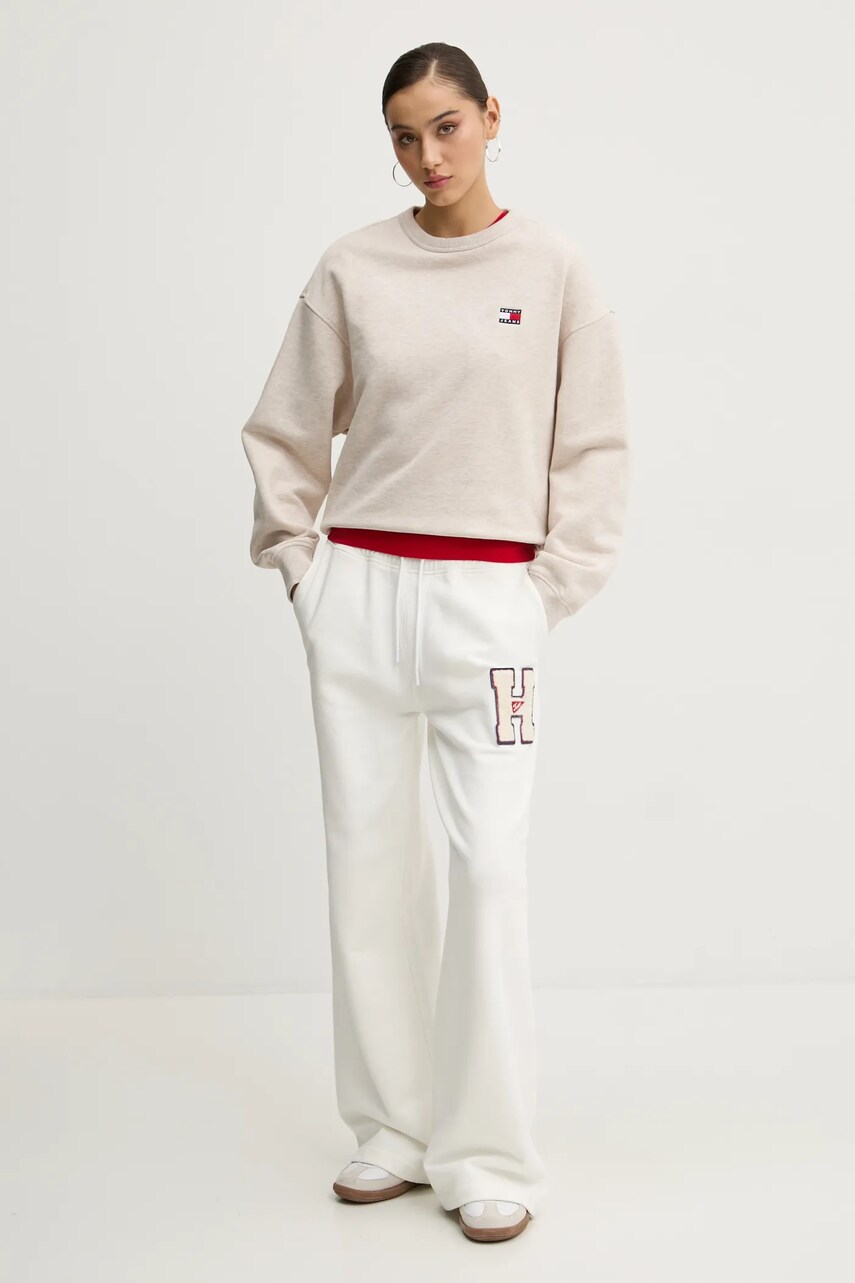 Бавовняні спортивні штани Tommy Jeans колір бежевий з аплікацією DW0DW20558