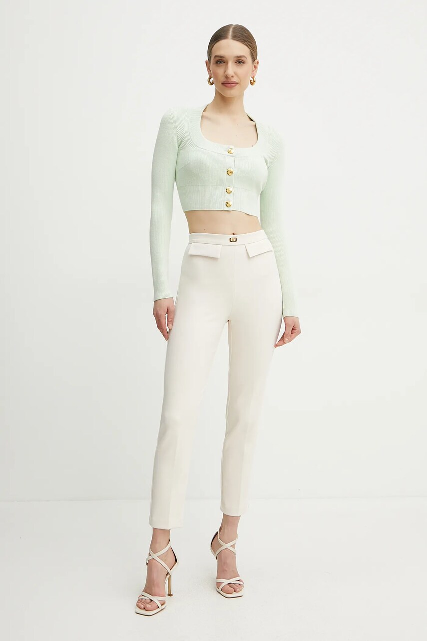 Штани Elisabetta Franchi жіночі колір бежевий облягаючі висока посадка PA07751E2