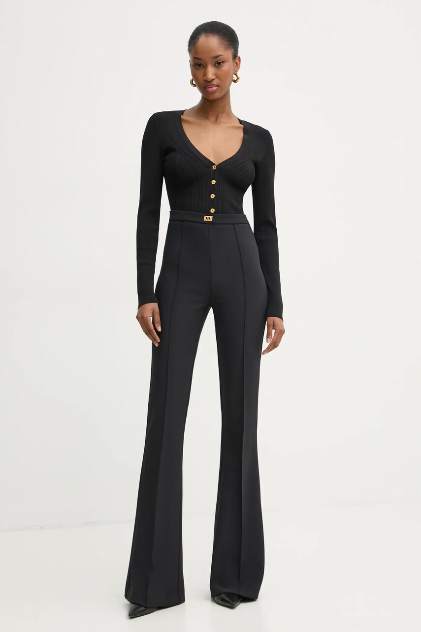 Штани Elisabetta Franchi жіночі колір чорний кльош висока посадка PA07951E2