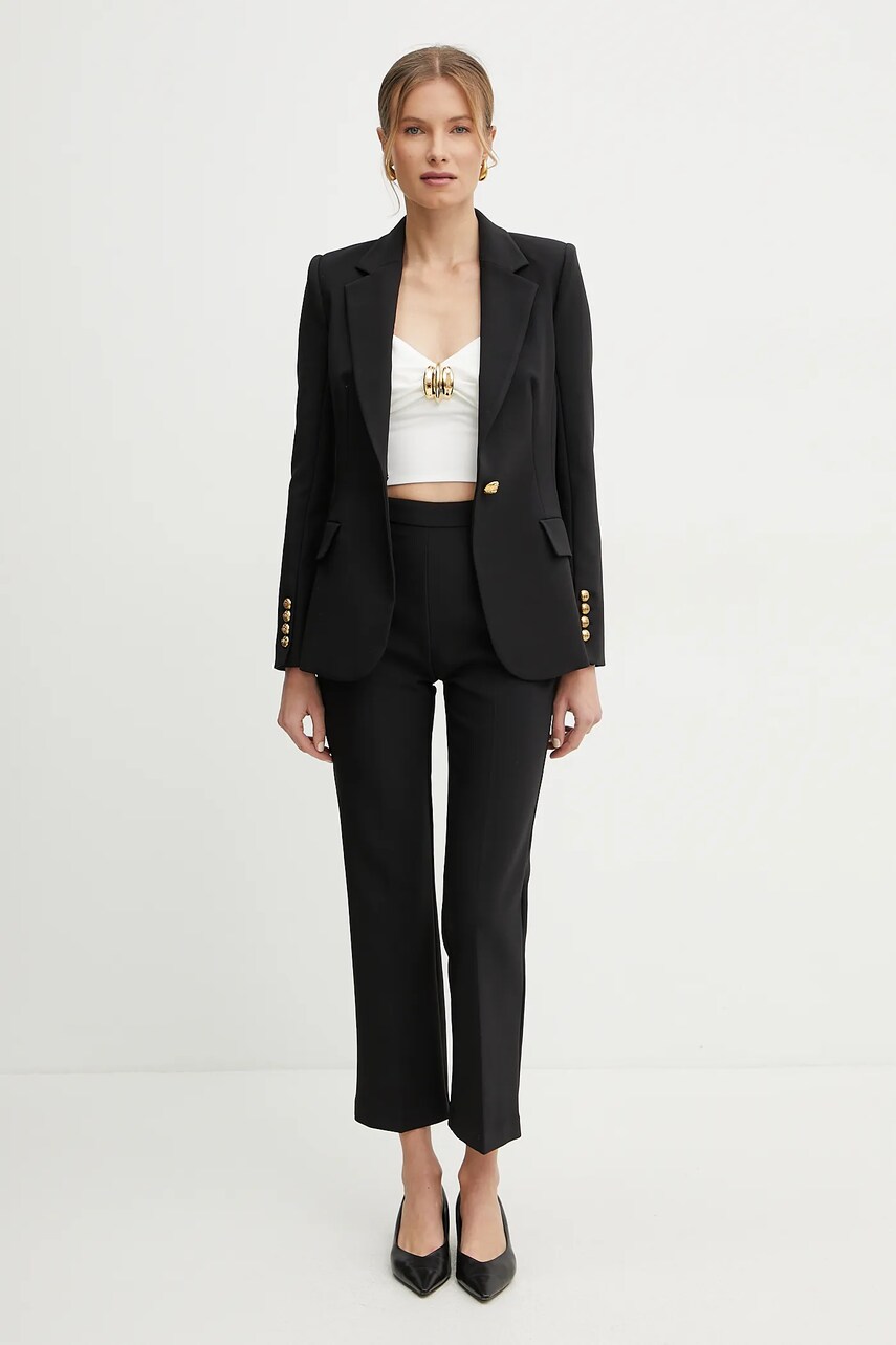 Штани Elisabetta Franchi жіночі колір чорний прямі висока посадка PA08951E2