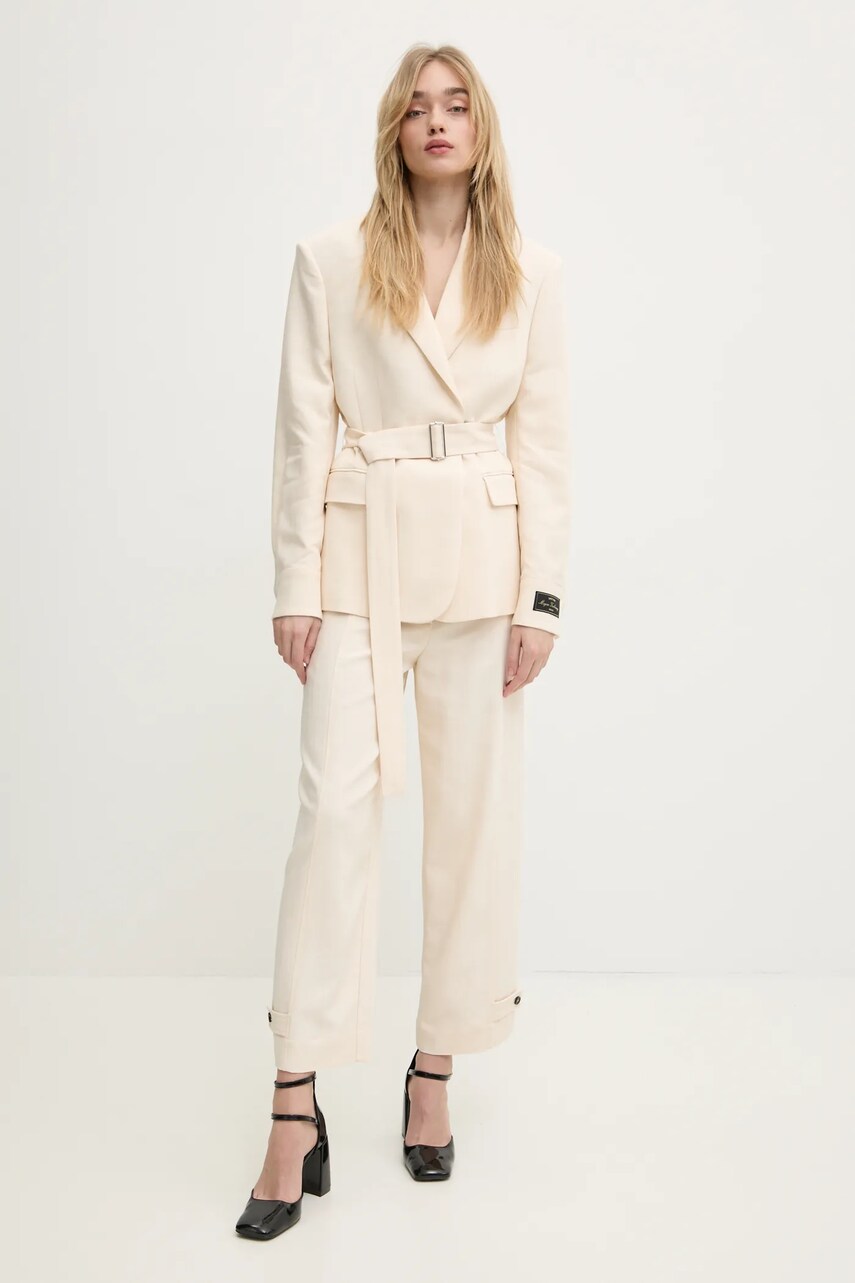 Штани MSGM жіночі колір бежевий фасон chinos висока посадка 3841MDP09.257106