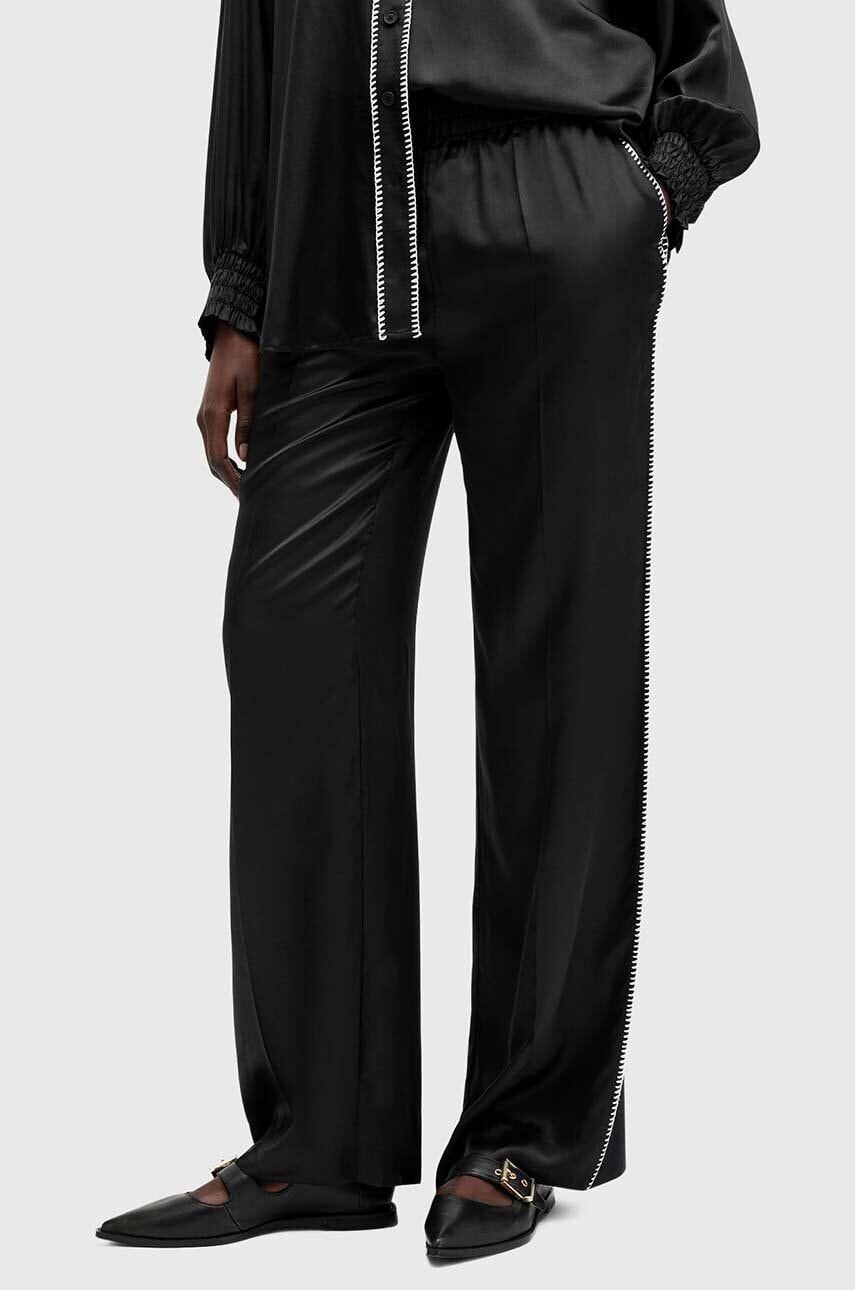 Штани з домішкою шовку AllSaints CHARLI колір чорний широкі висока посадка W010TB