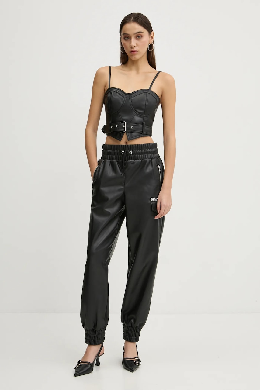 Штани Karl Lagerfeld Jeans жіночі колір чорний фасон cargo висока посадка A1W10059