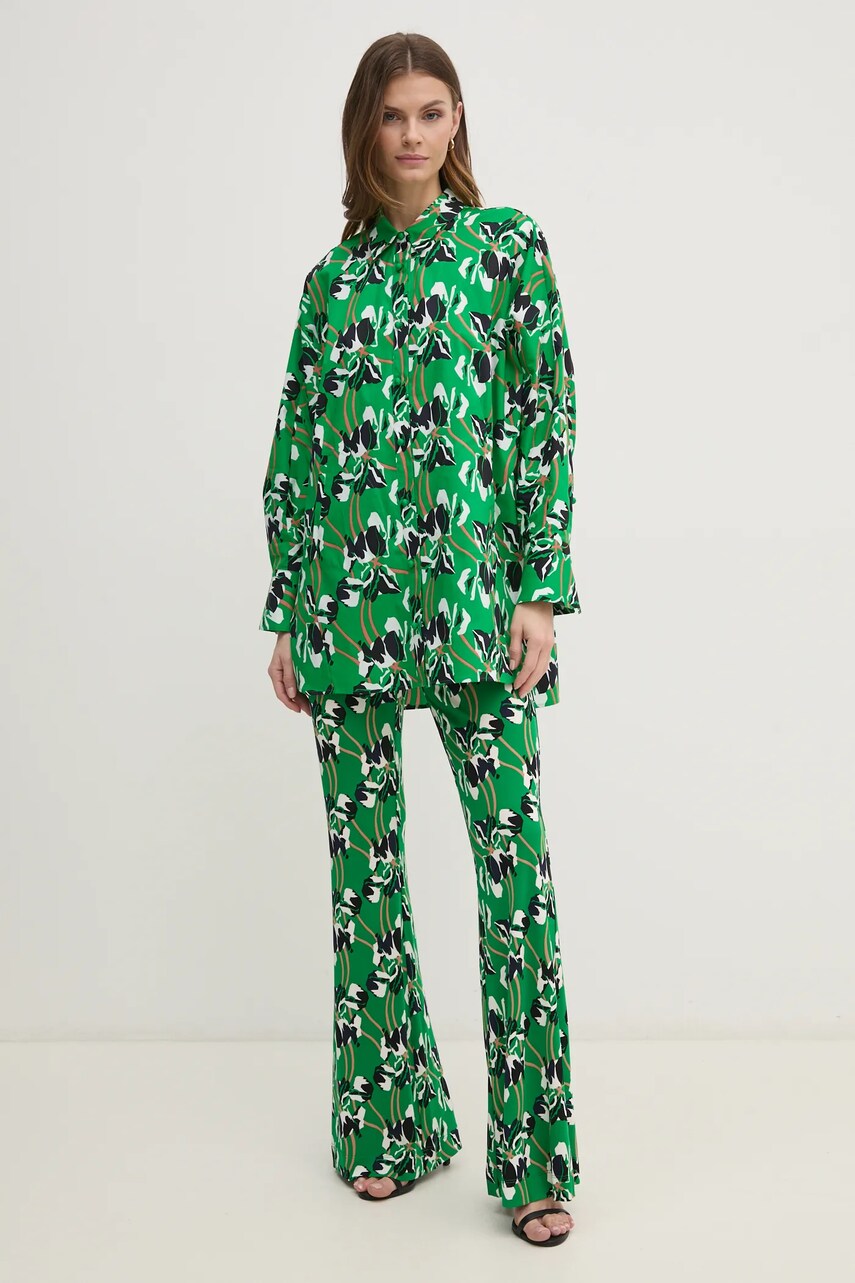 Штани DIANE VON FURSTENBERG жіночі колір зелений кльош висока посадка DVFPL4S001