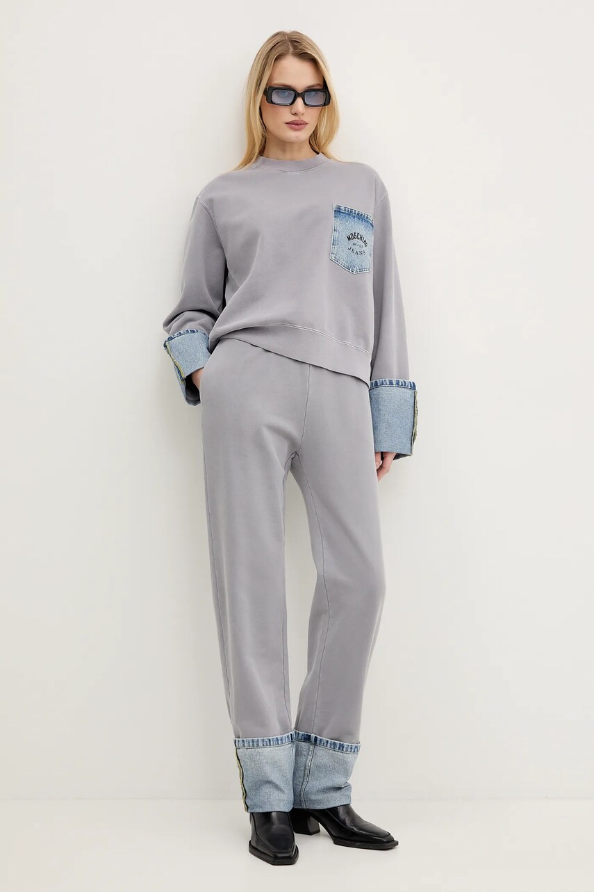 Спортивні штани Moschino Jeans жіночі колір сірий візерунок 0321 3228