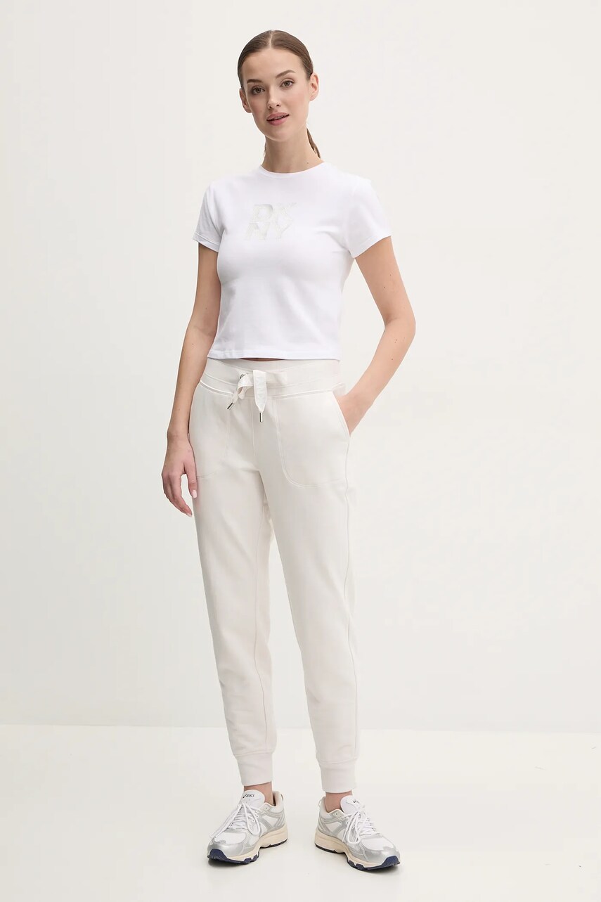 Спортивні штани Dkny жіночі колір бежевий однотонні DP5P3496